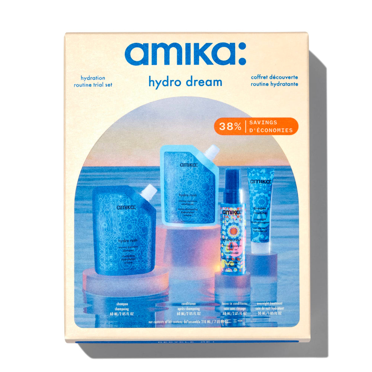 Amika trial set front packaging showing full kit and benefits