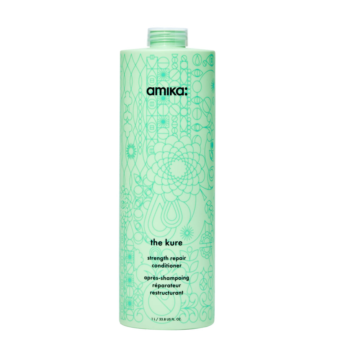 amika The Kure conditioner front bottle showing clean design and size benefit