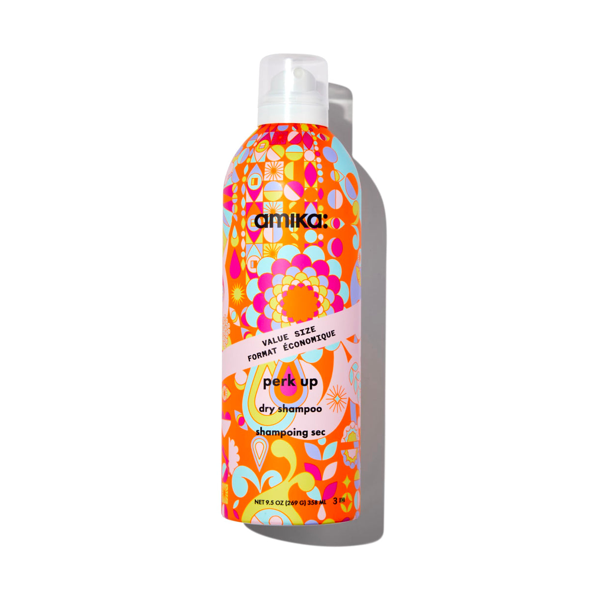 amika front can 9.5oz showing product and easy storage benefit