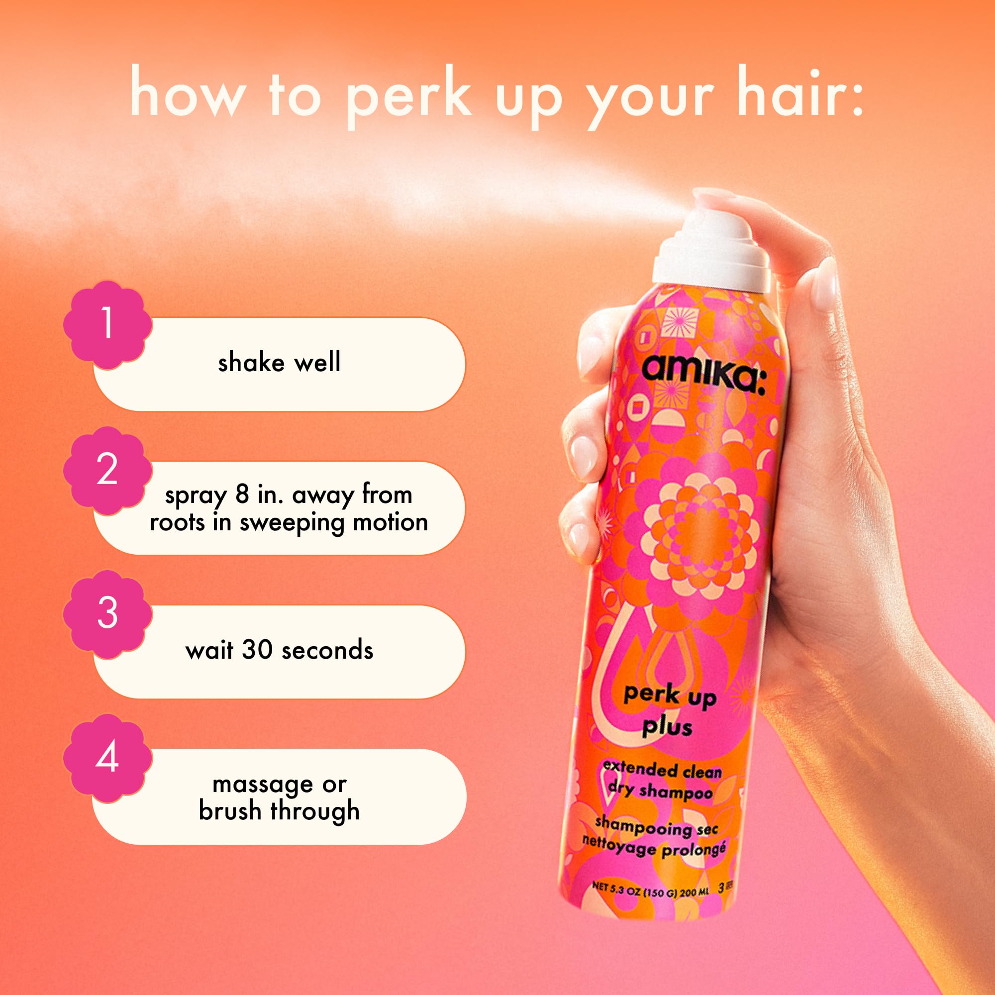 amika perk up plus next to hand showing 9.5oz size for travel-friendly use