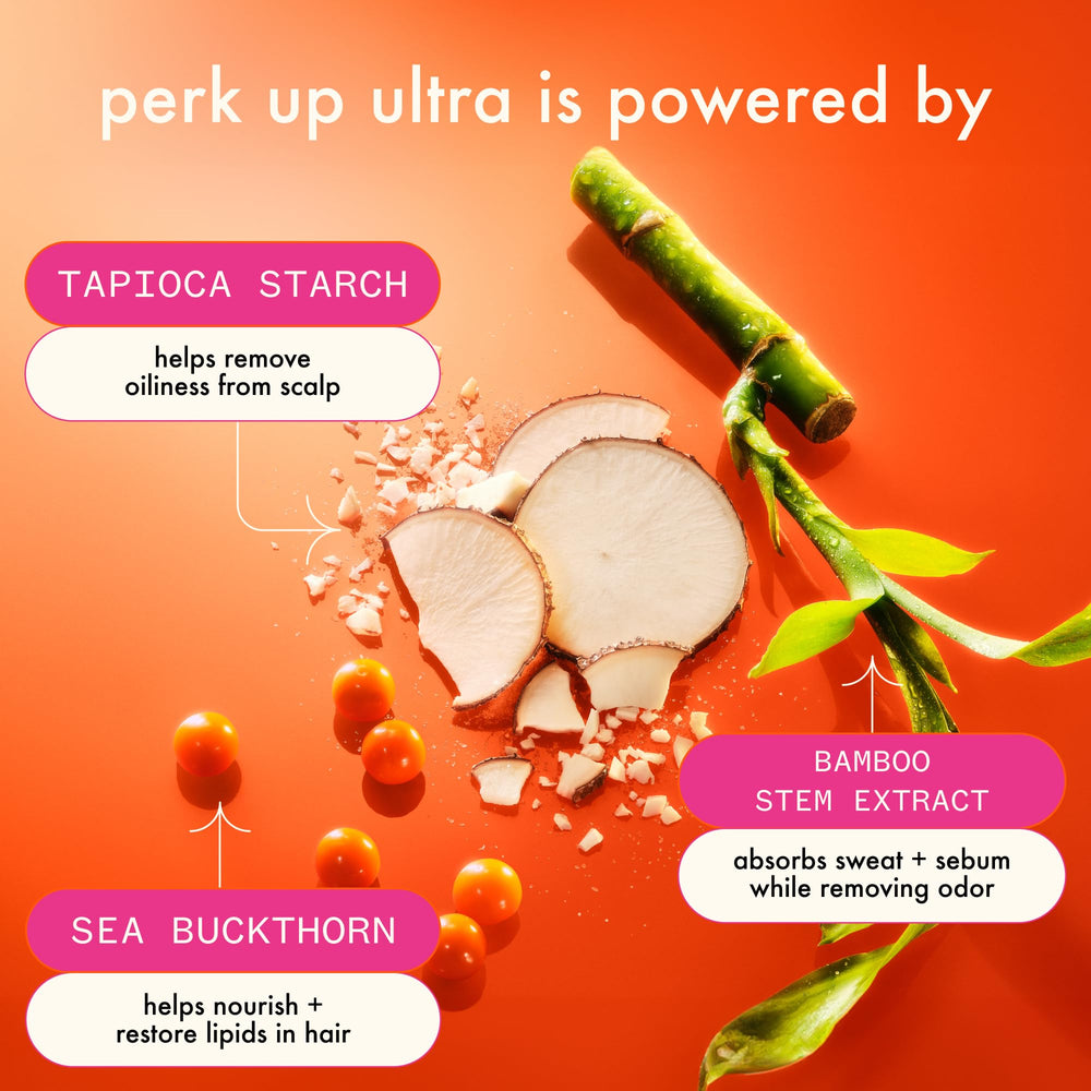 amika Perk Up Ultra powder texture close-up showing fine oil-absorbing starch