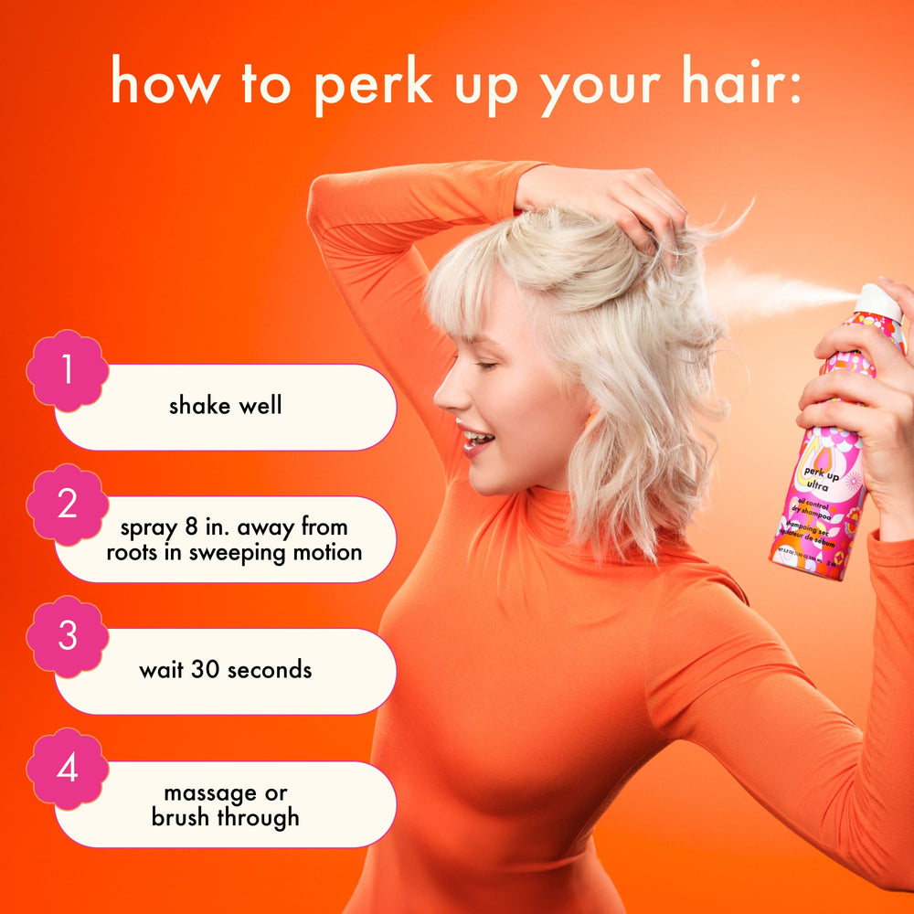 amika Perk Up Ultra 9.5oz can next to a ruler demonstrating size and portability