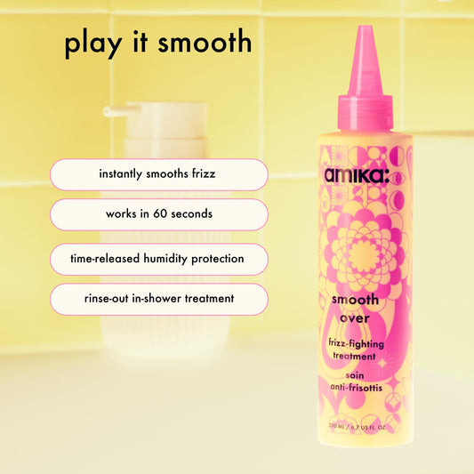 amika Smooth Over pump detail highlighting easy in-shower dispensing