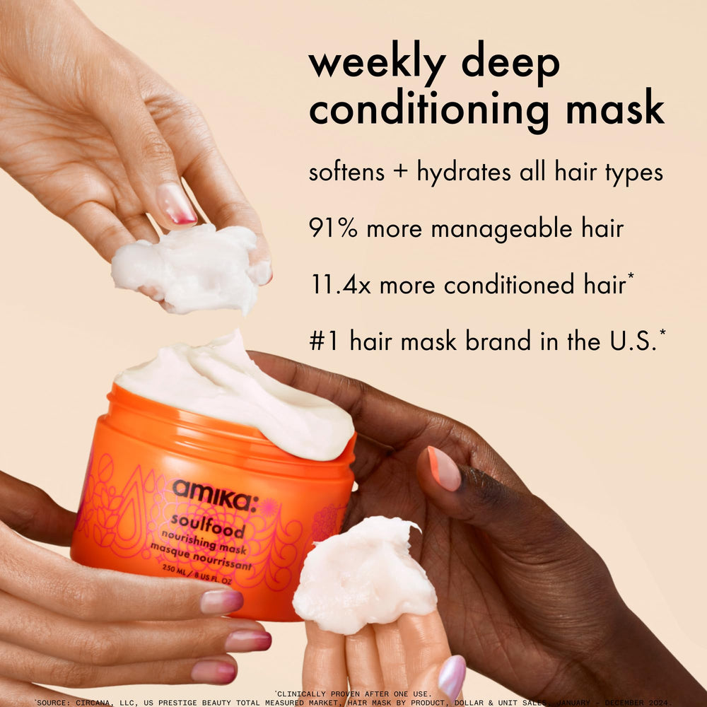 amika soulfood open jar revealing creamy mask texture for deep conditioning