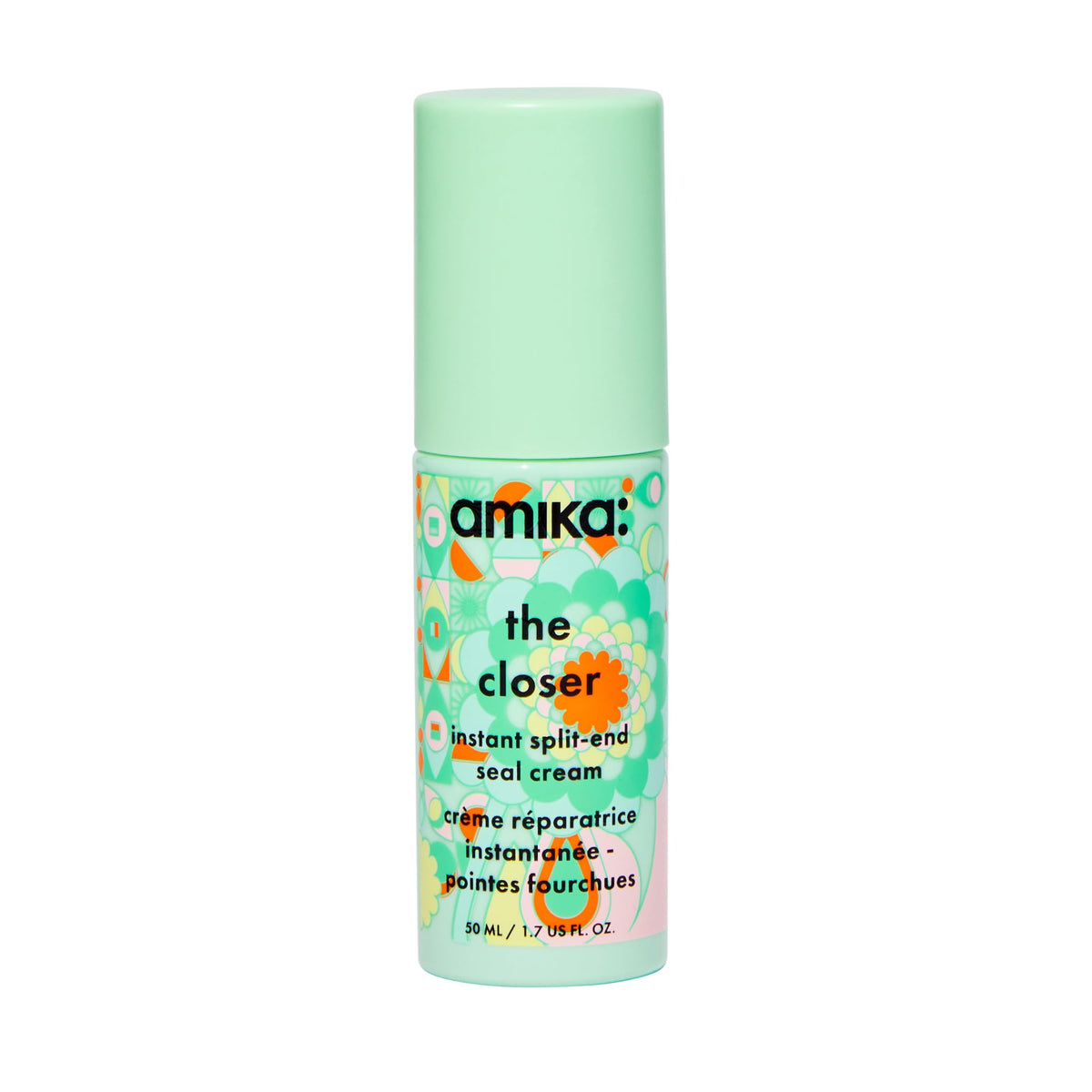 amika the closer front packaging showing product and brand, highlights lightweight benefit