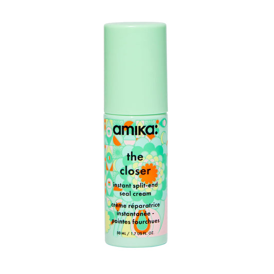 amika the closer front packaging showing product and brand, highlights lightweight benefit