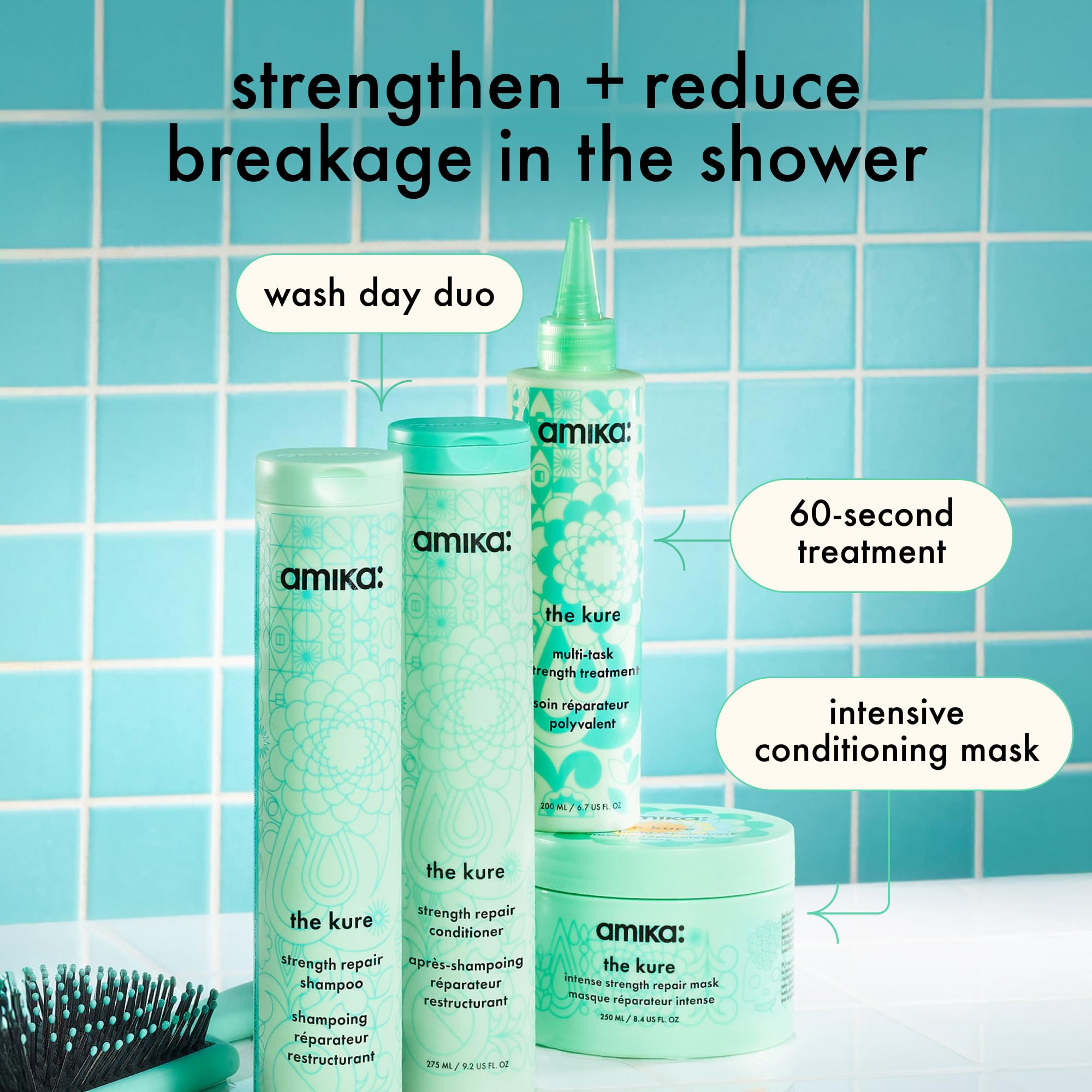 amika in-shower application on wet hair, showing simple rinse-out or leave-in use