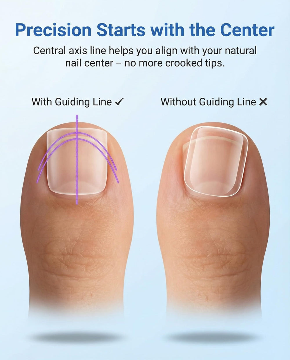 AMilHiTon application steps with glue and press-on action for quick pedicure benefit