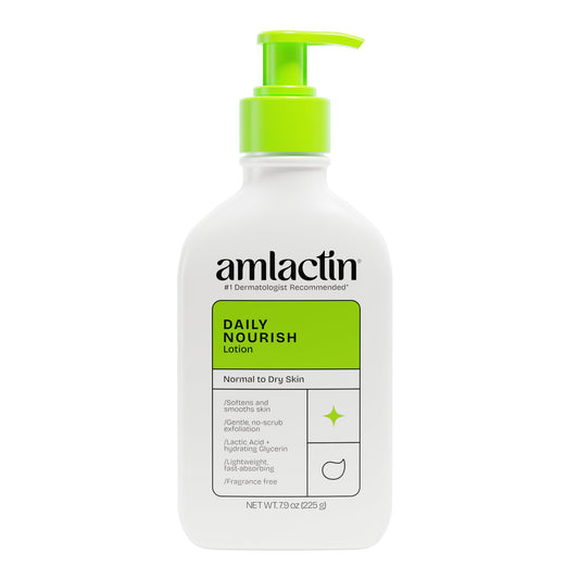 AmLactin pump bottle front view showing brand and easy dispensing benefit