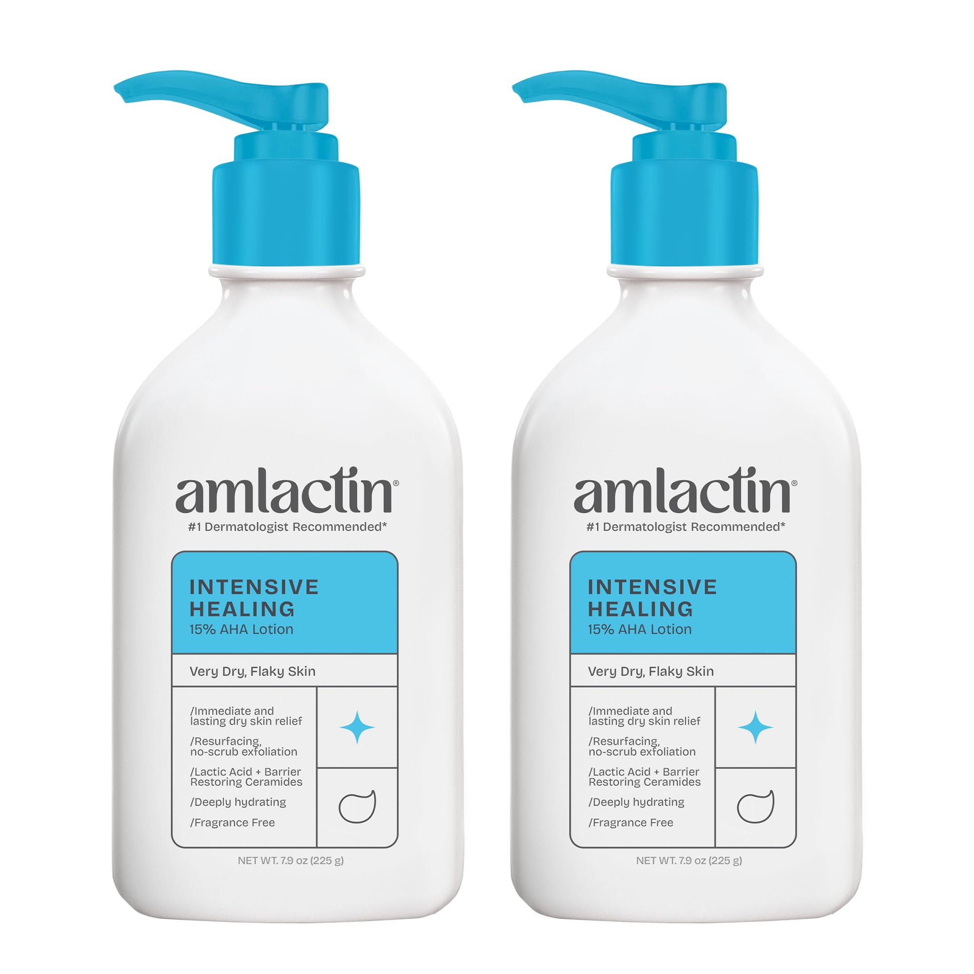AmLactin front pump bottle showing label and therapeutic benefits