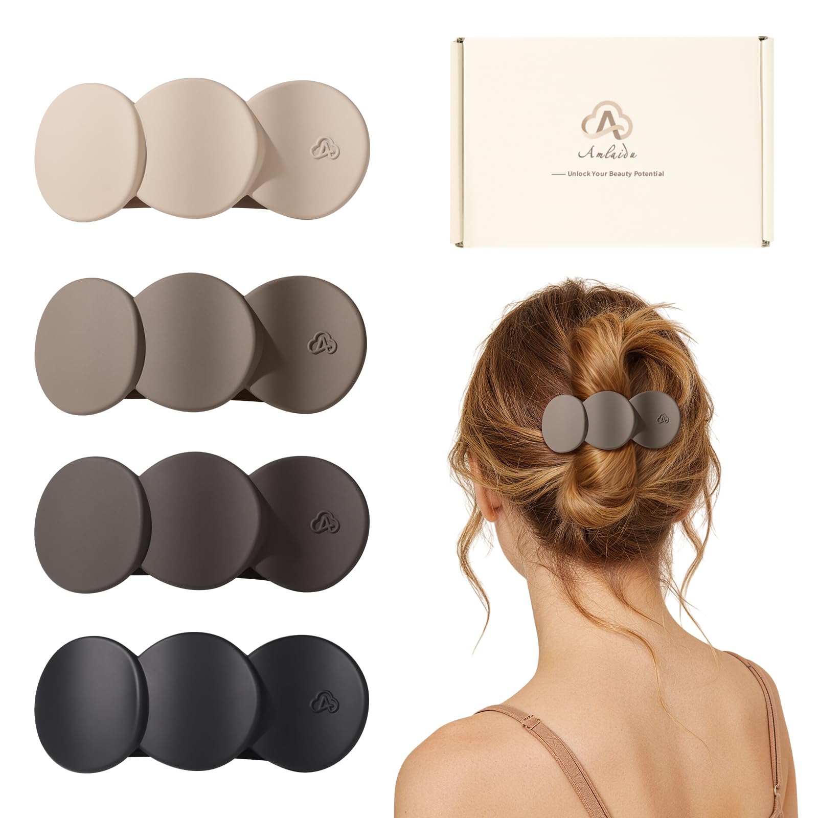 Amlaidu flat clip front view showing secure hold and sleek look