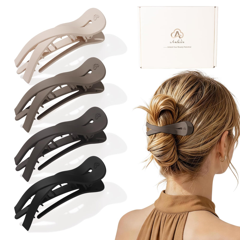 Amlaidu front view of flat clips showing sleek silhouette and everyday styling benefit