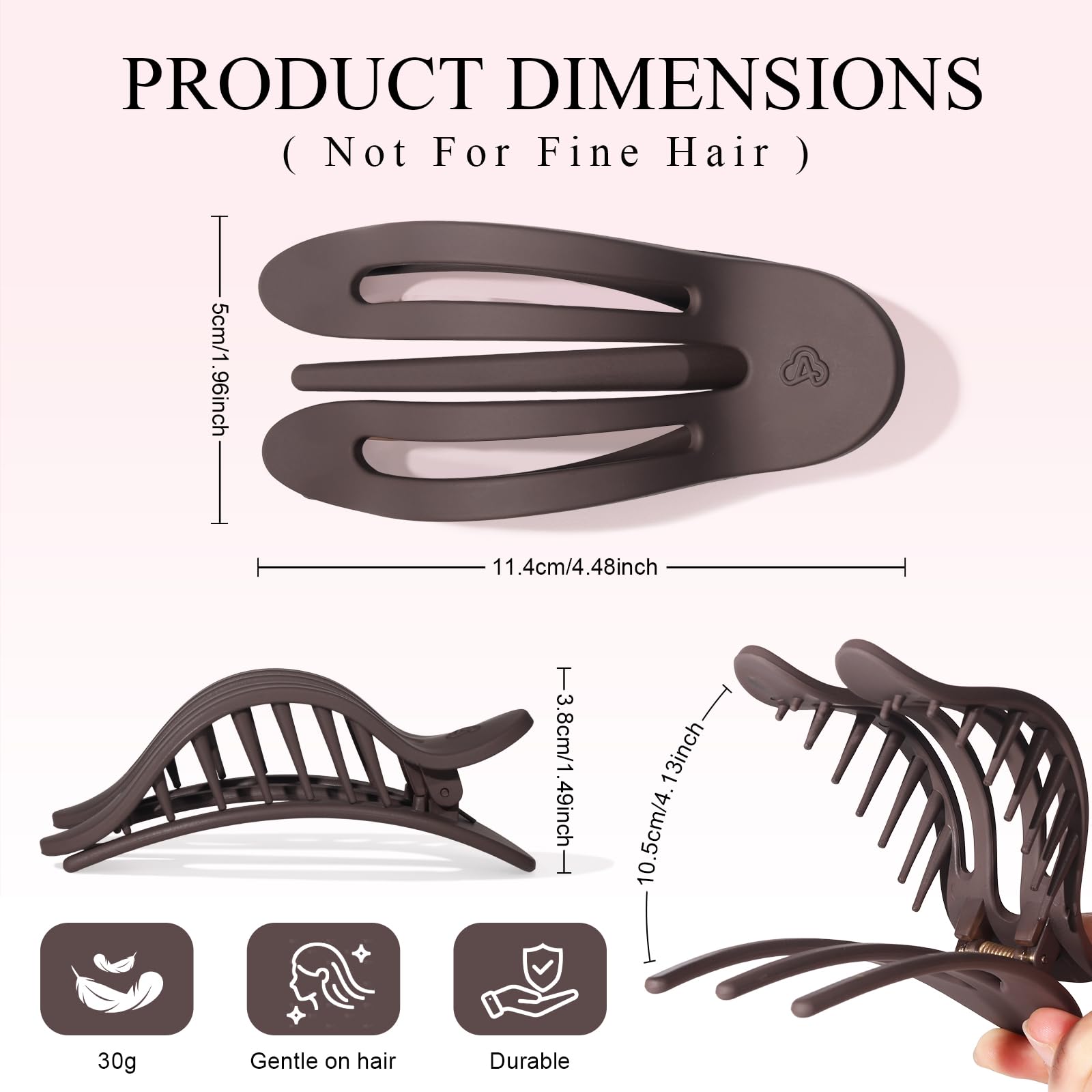 Amlaidu side profile of flat head clip, showing comfortable low profile