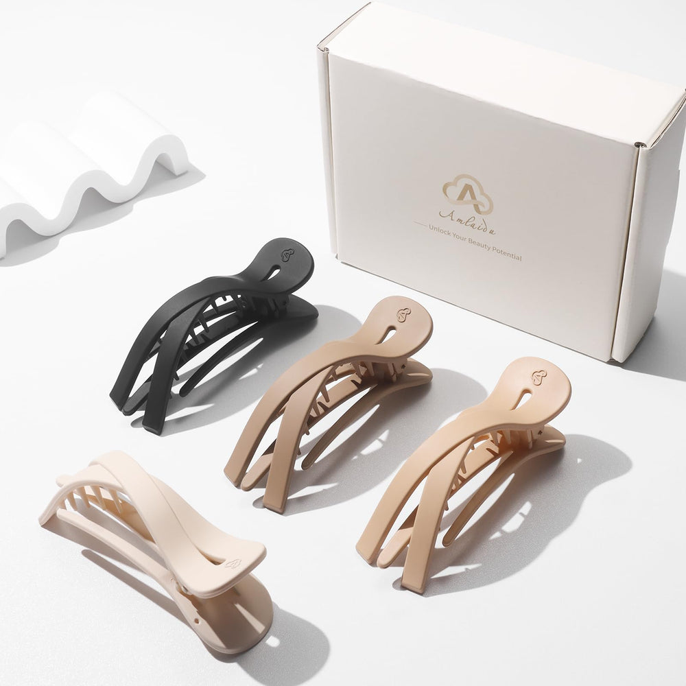Amlaidu three neutral color clips arranged to show beige, light dark khaki, and black options