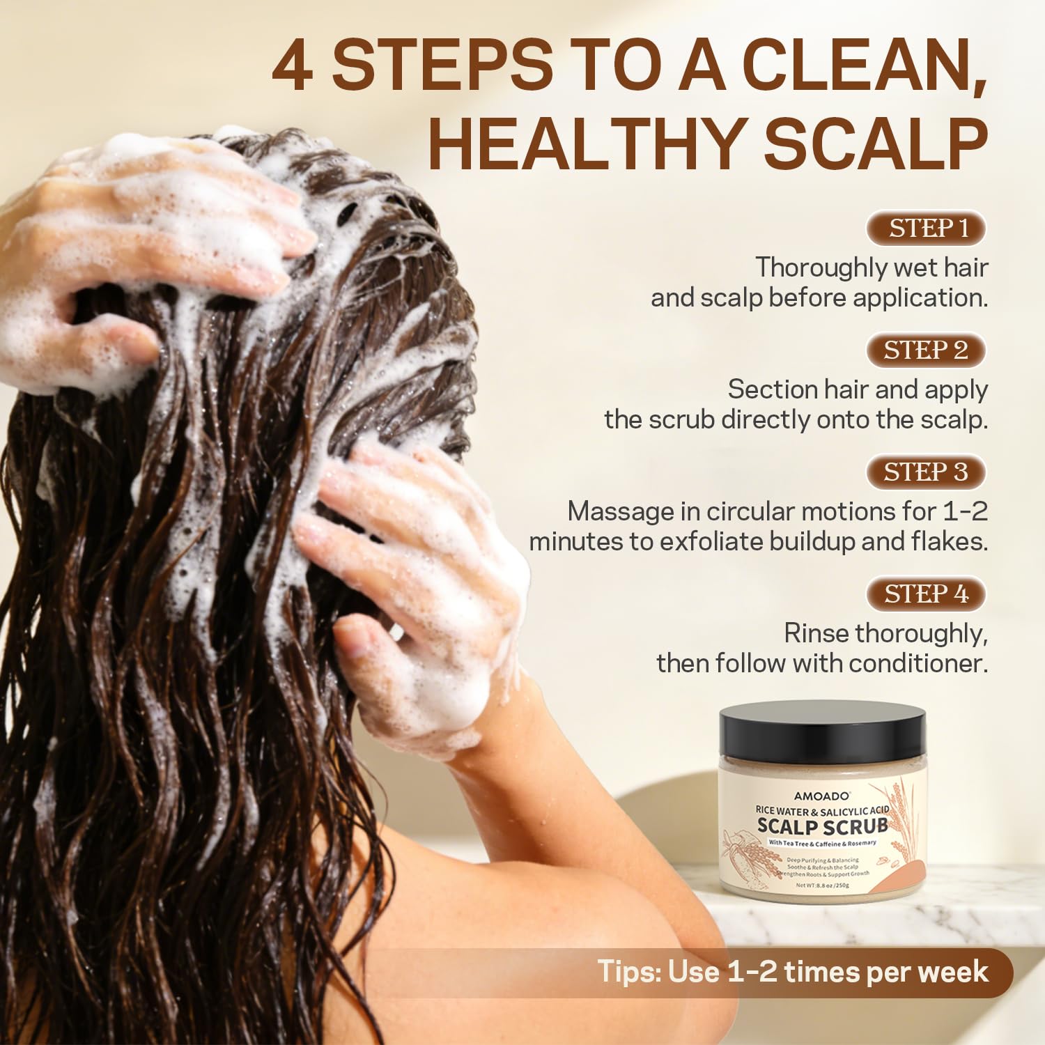 AMOADO after-rinse hair roots lifted and refreshed for renewed volume