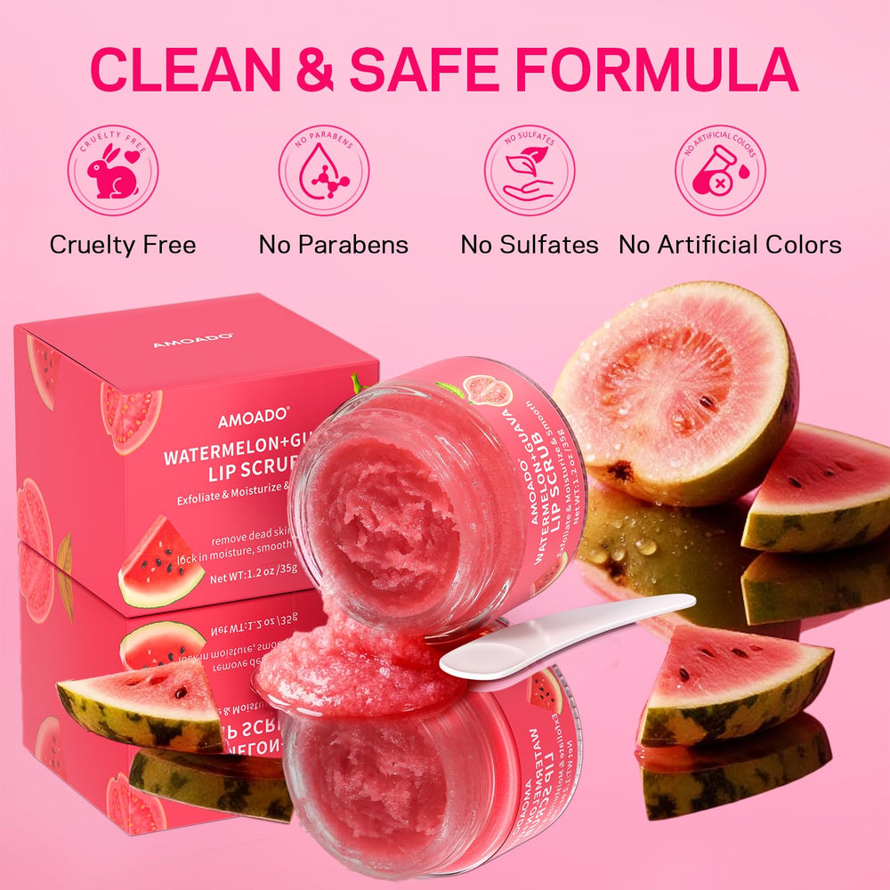 AMOADO scrub on fingertip ready to apply for softening lips