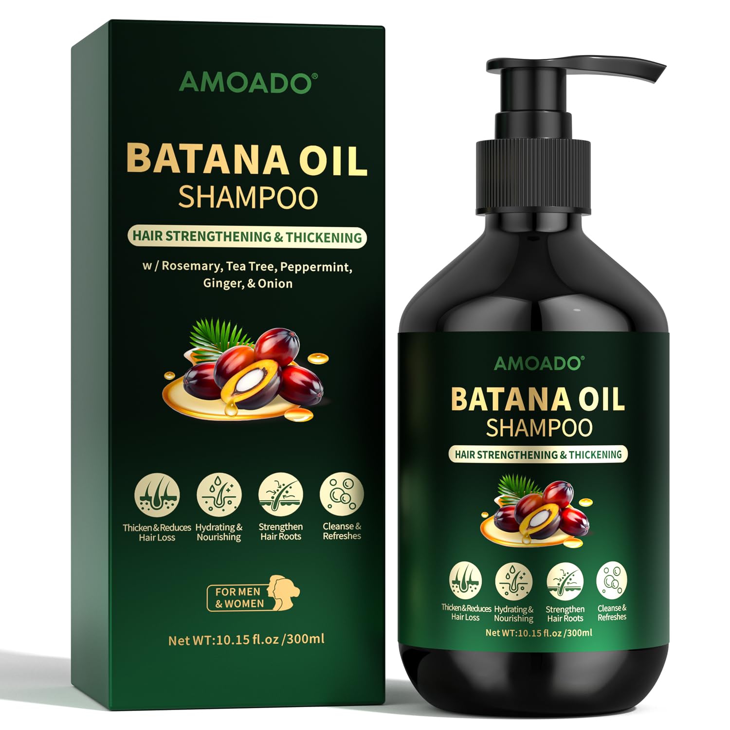 AMOADO front bottle showing product benefits and size