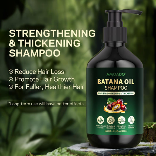 AMOADO label and pump close-up highlighting natural formula