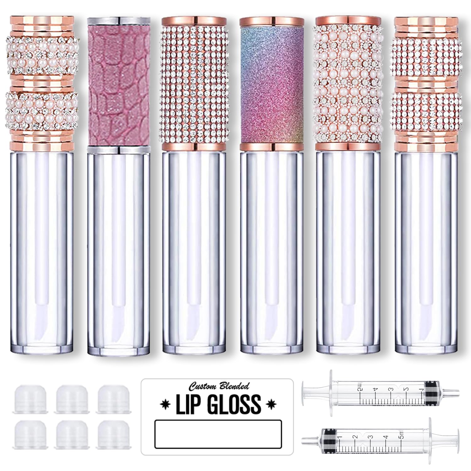AMORIX front packaging showing six decorative empty lip gloss tubes for polished presentation
