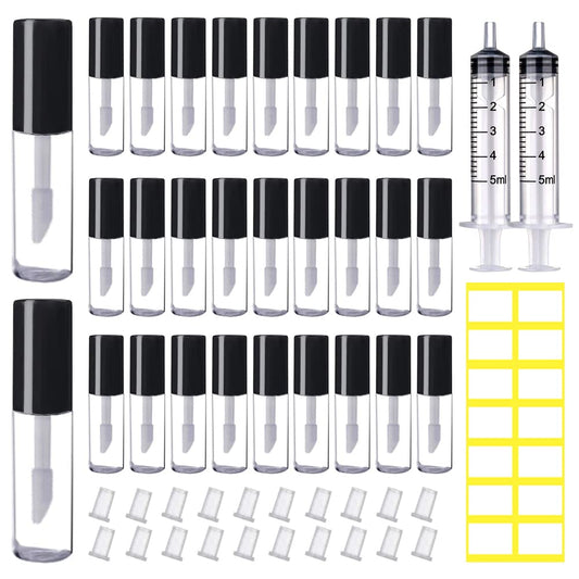 AMORIX front view of 50 mini lip gloss tubes showing kit completeness and portability
