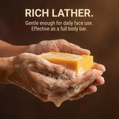 Amphibian Organics soap on draining dish keeps bar dry and long-lasting