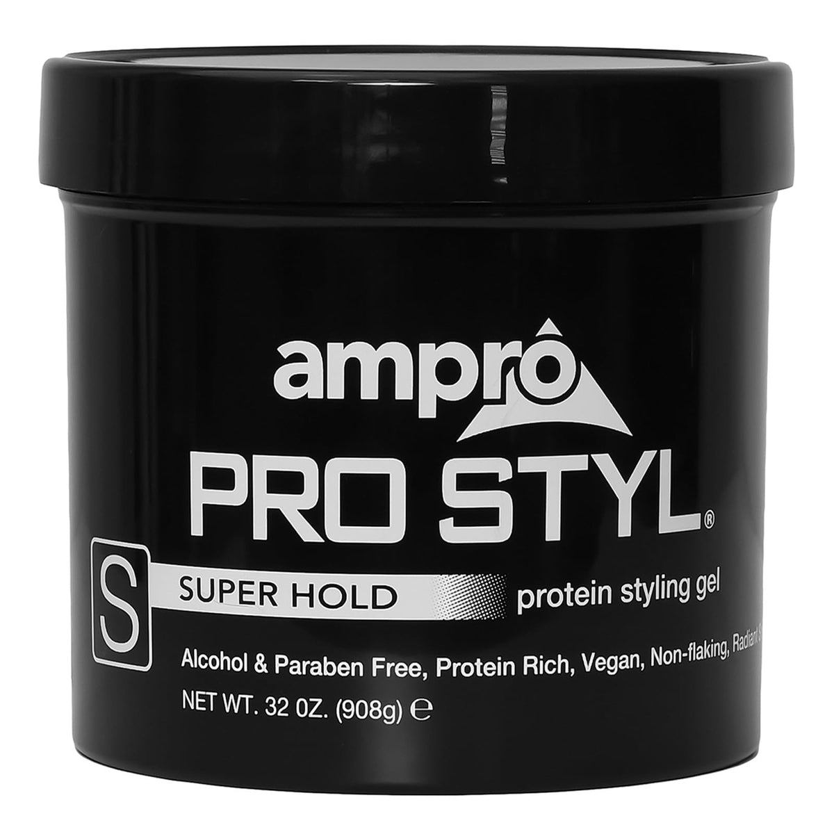 AmPro Pro Styl front jar showing label and 32 oz size with clear benefit