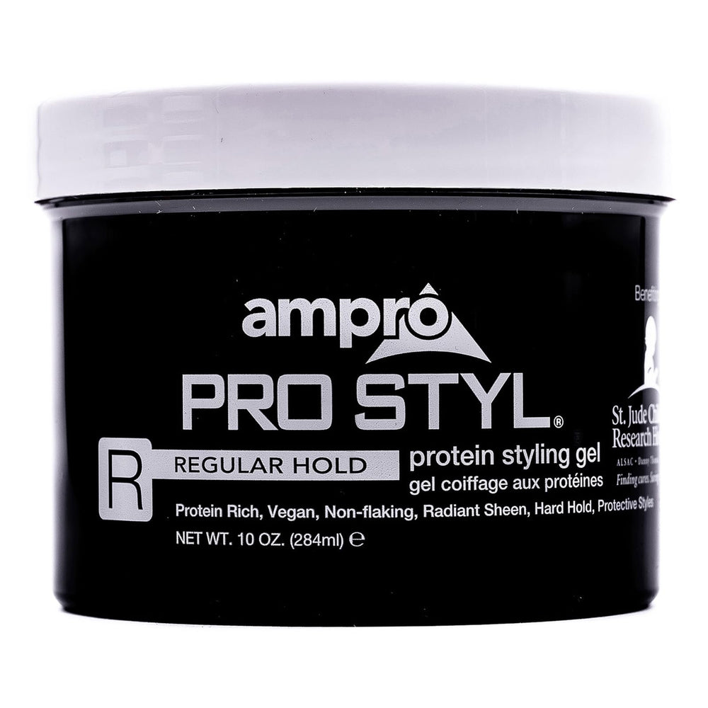 AMPRO Pro Styl front jar showing label and 10 oz size for clear product identification