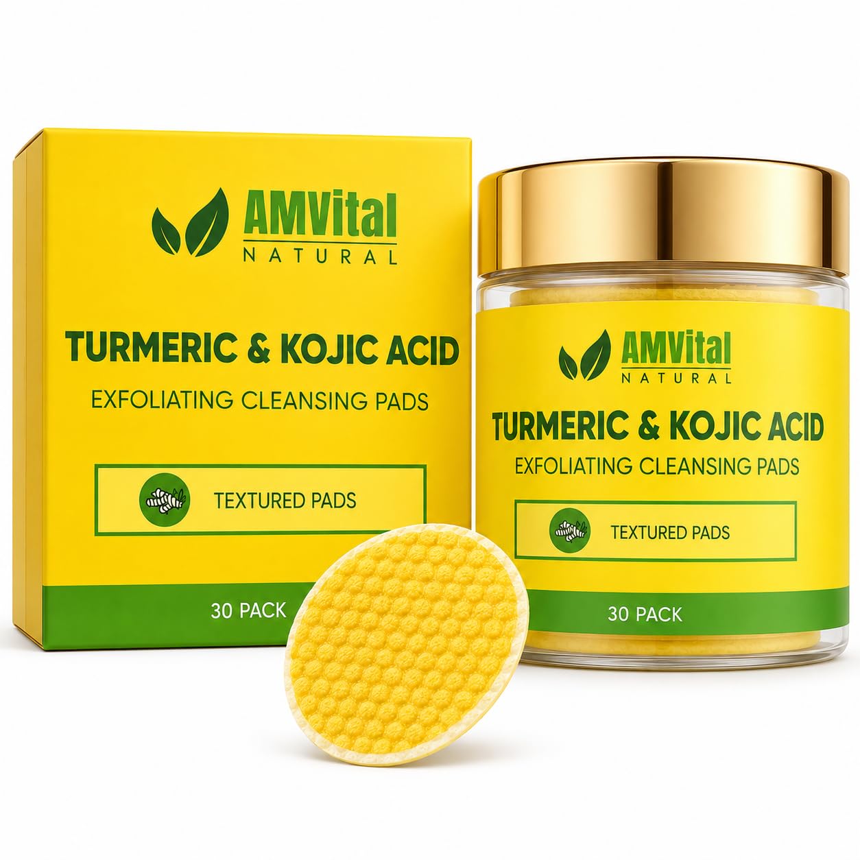 AMVital front packaging showing turmeric kojic acid pads and convenience