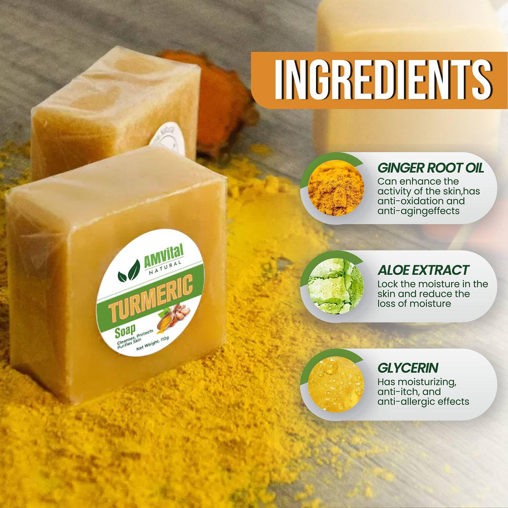 AMVital turmeric soap lather in hand illustrating gentle cleansing benefit