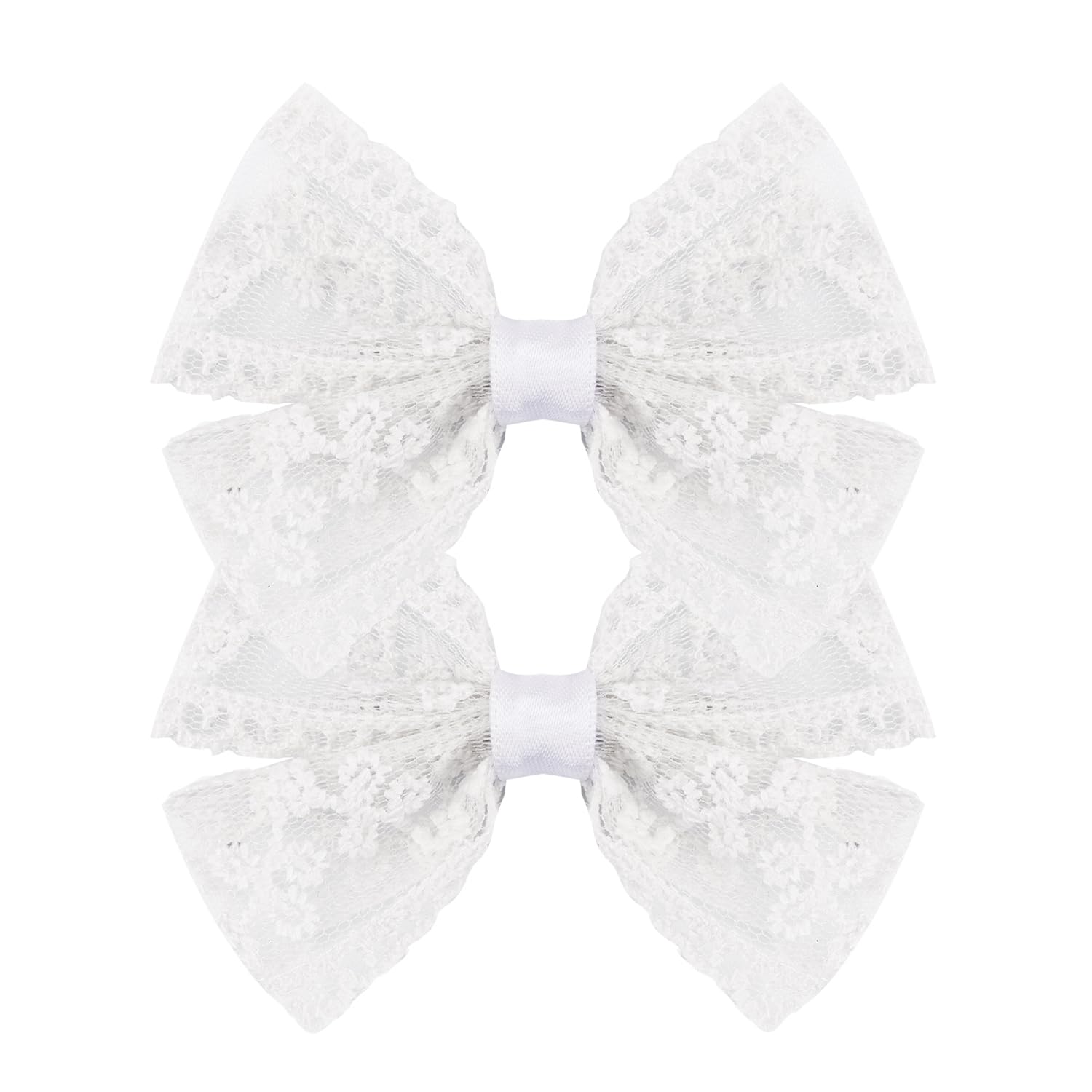 Amybasic front view of two lace bow clips showing vintage style and easy clipping