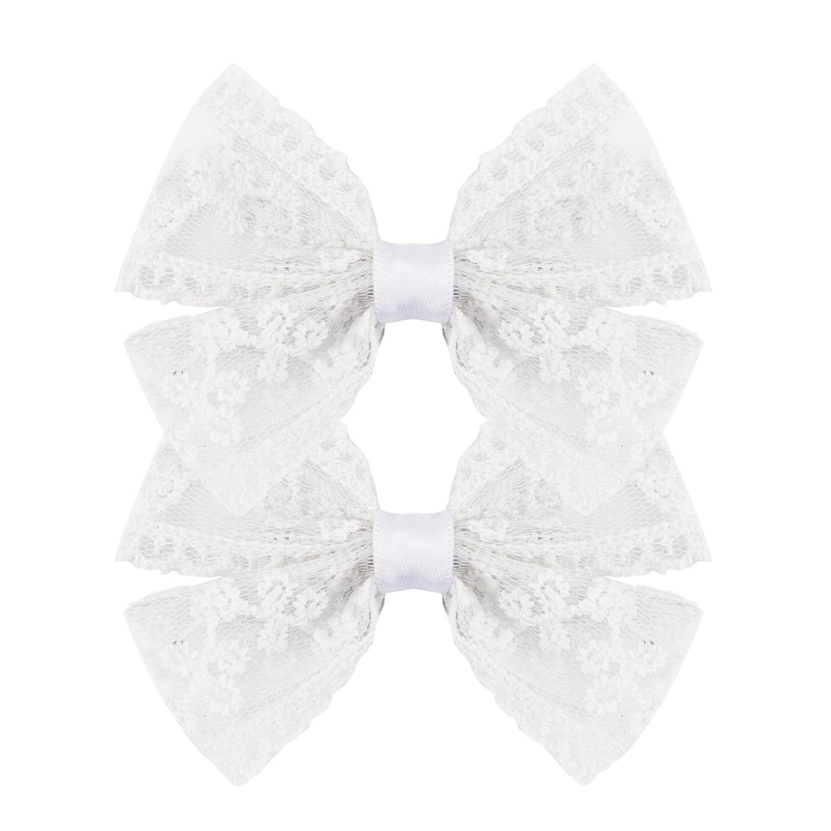 Amybasic front view of two lace bow clips showing vintage style and easy clipping