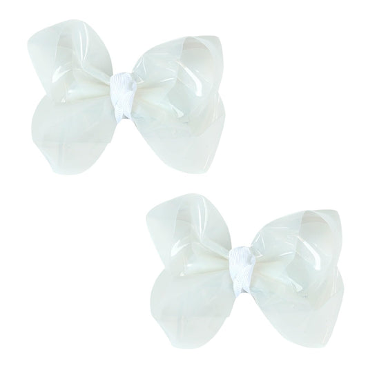 AMYDECOR bow clip front view showing colorful waterproof PVC and neat bow shape