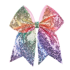 AMYDECOR jumbo bow front view showing rainbow sequins and bold shine