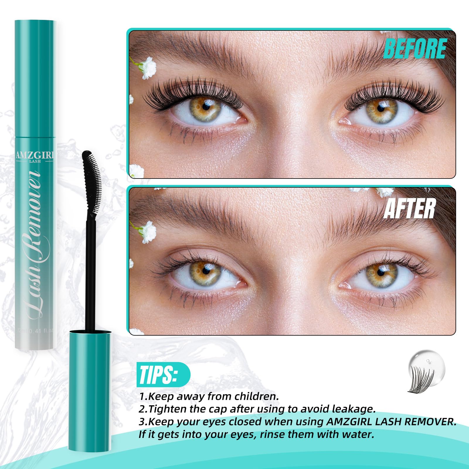 AMZGIRL LASH before and after lash glue removal proving cleaning effectiveness