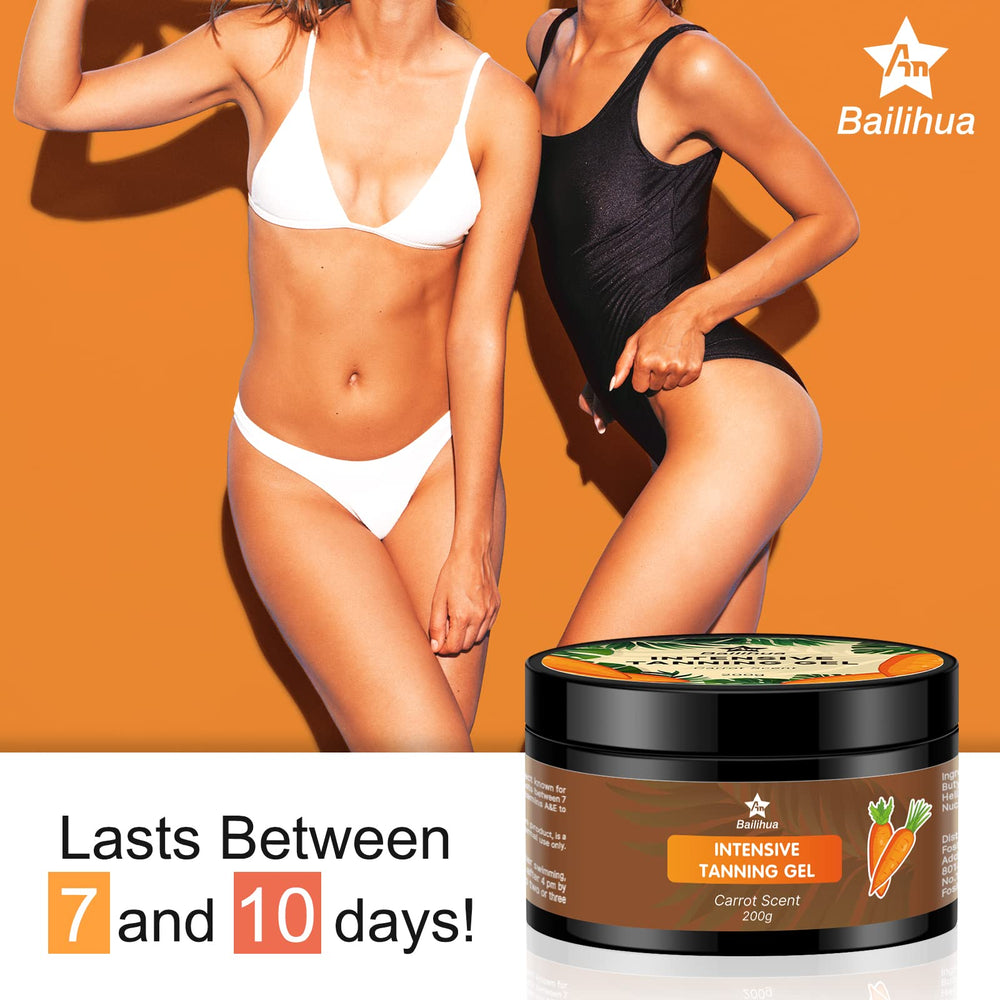 AN BAILIHUA model at beach using gel for deep golden glow
