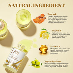 ANAI RUI turmeric and vitamin C ingredients display highlighting natural actives