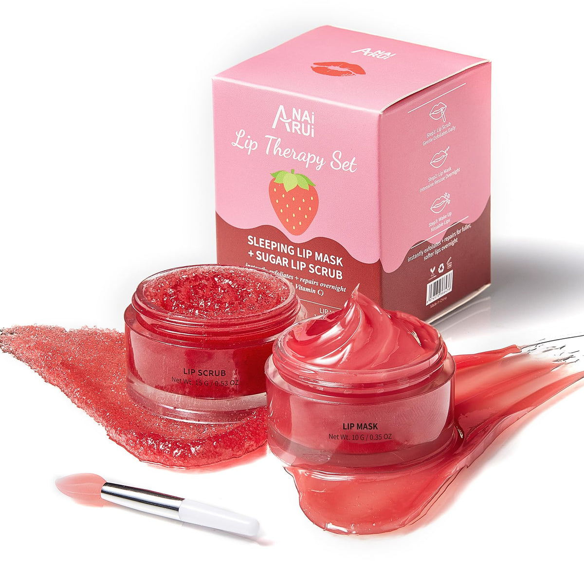 ANAI RUI front packaging showing strawberry lip set and gift box benefits