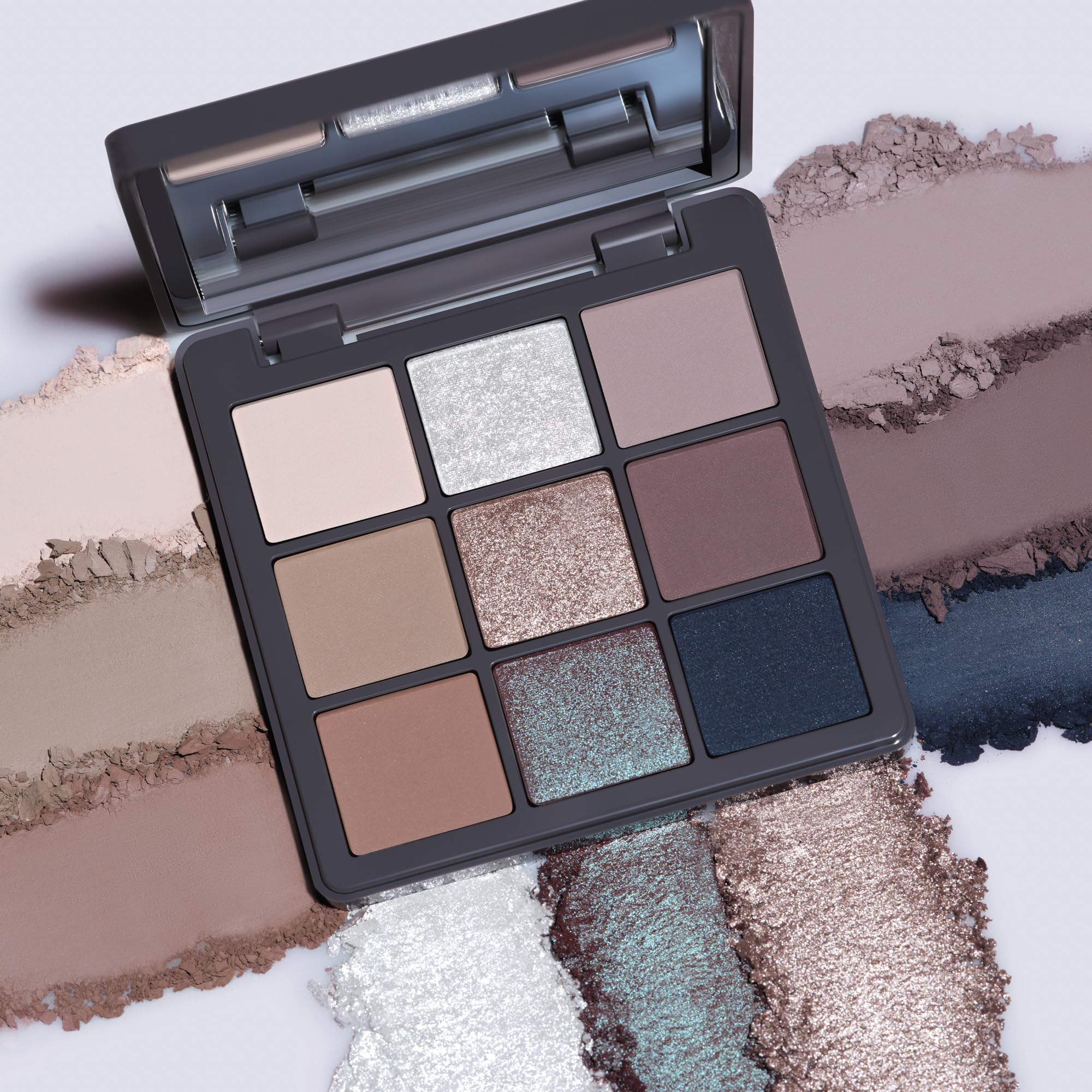 Anastasia Beverly Hills palette in travel bag on hotel vanity, quick touch-up convenience