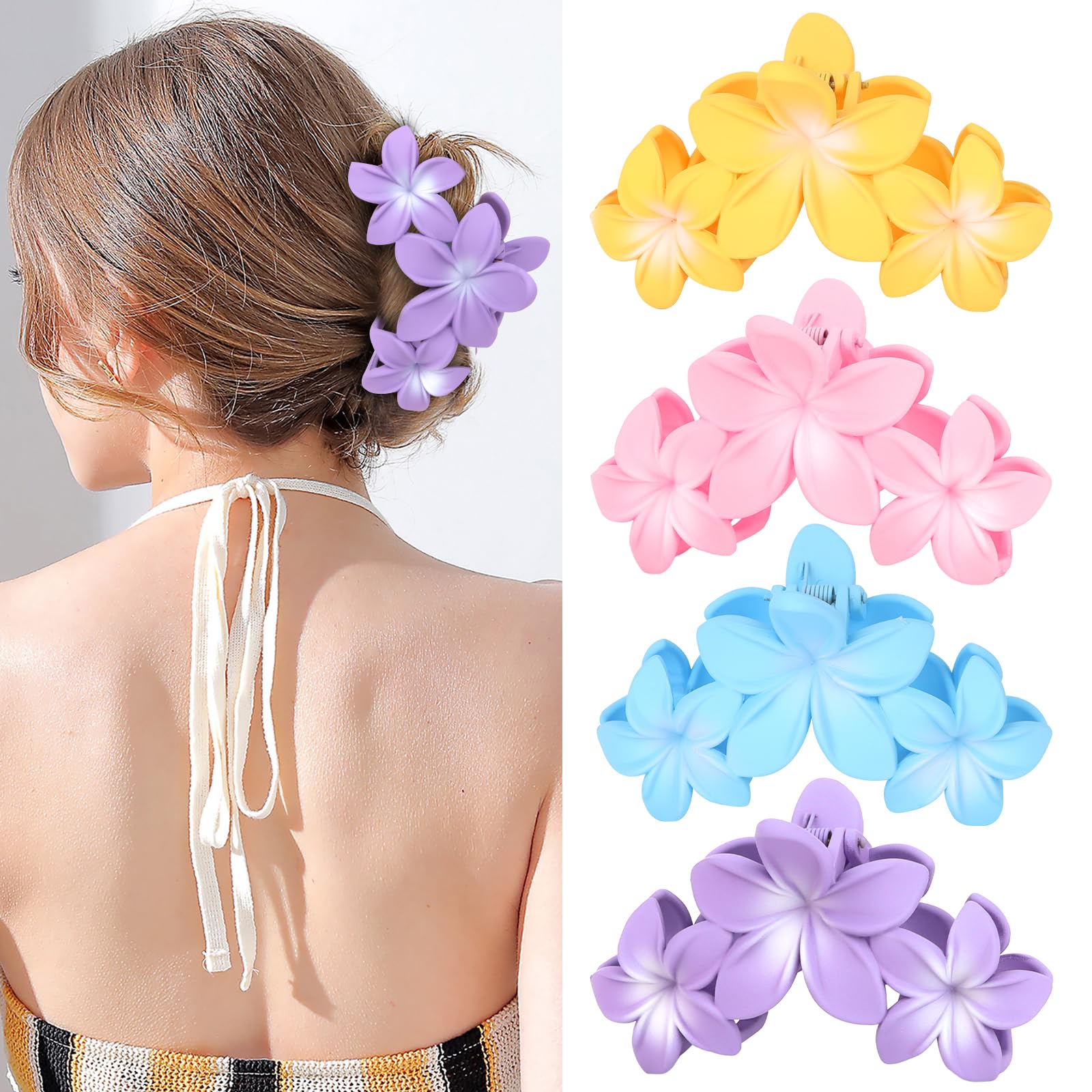 ANBALA front view showing four plumeria clips and colorful appeal