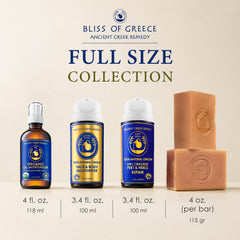 Ancient Greek Remedy products arranged in bathroom scene for calming self-care routine