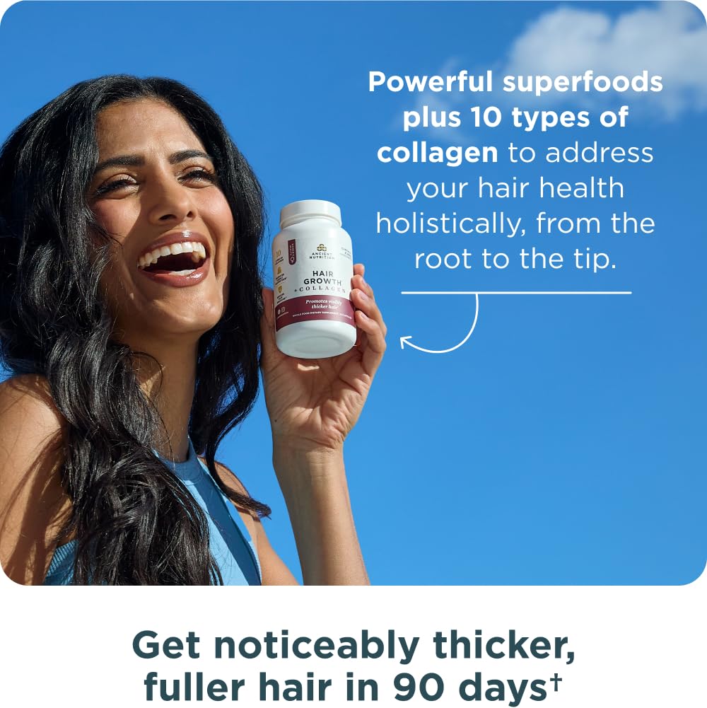 Ancient Nutrition capsule in hand for size comparison, emphasizes simple two-a-day convenience