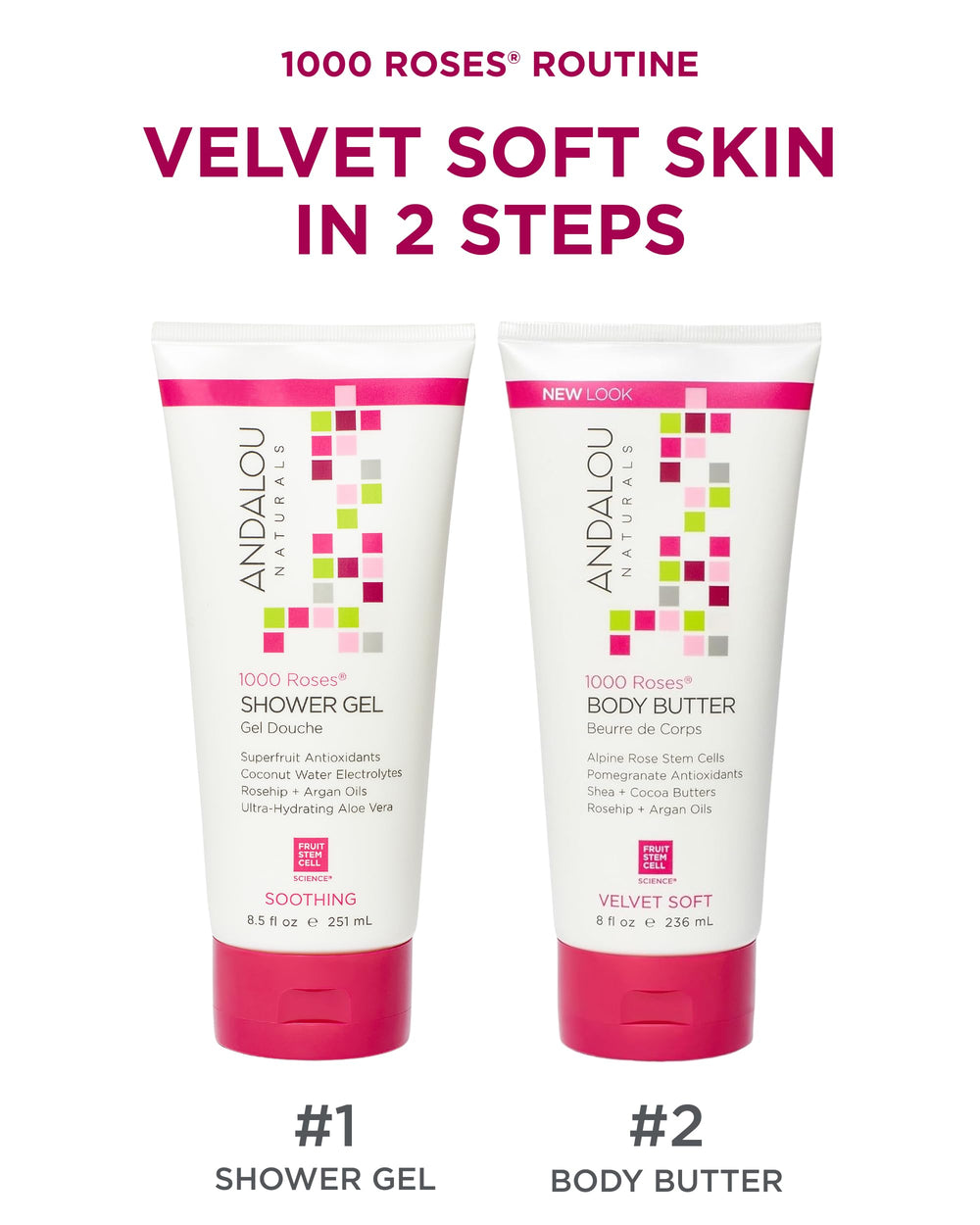 Andalou Naturals open jar with rose petals showing natural rosewater inspiration