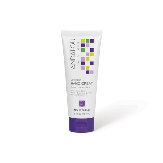 Andalou Naturals lavender hand cream tube front view nourishes and soothes hands