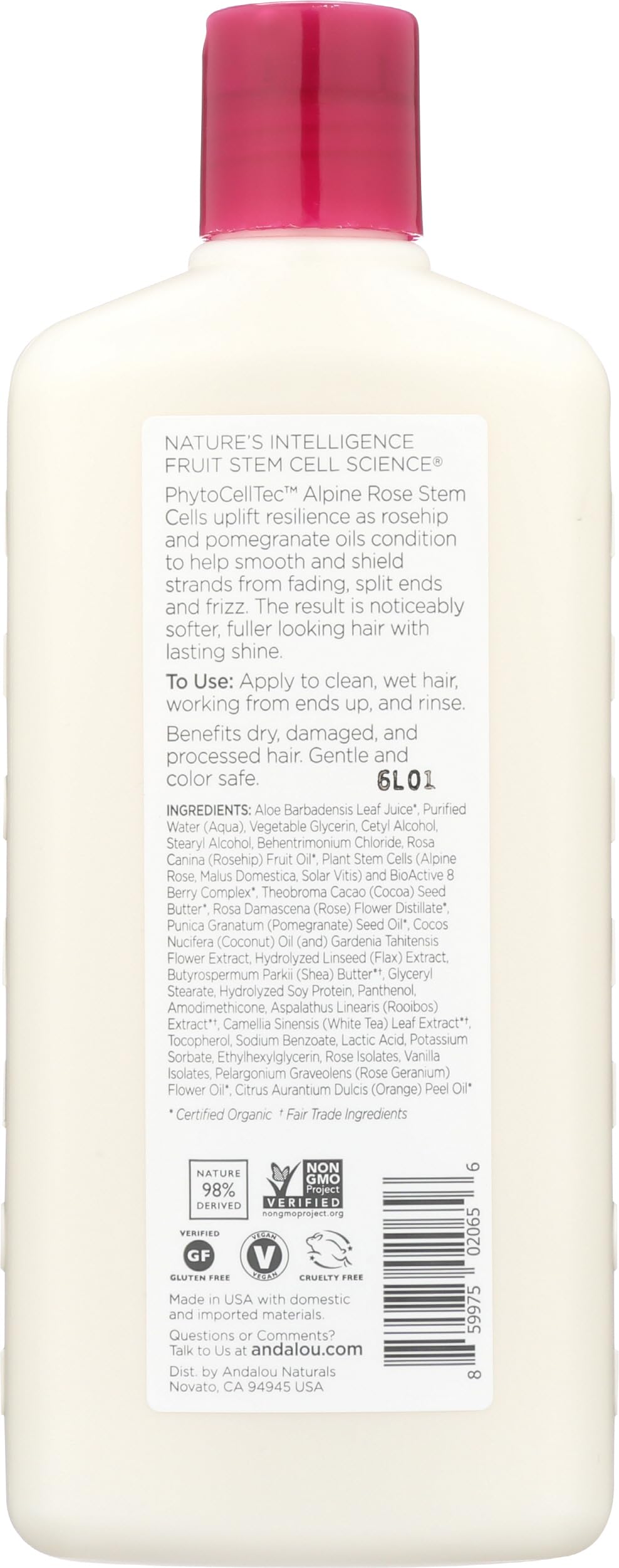 Andalou Naturals back label with ingredient list highlighting natural formula