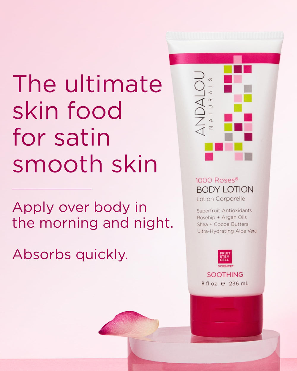 Andalou Naturals rosehip and argan oils with botanicals highlighting nourishing actives