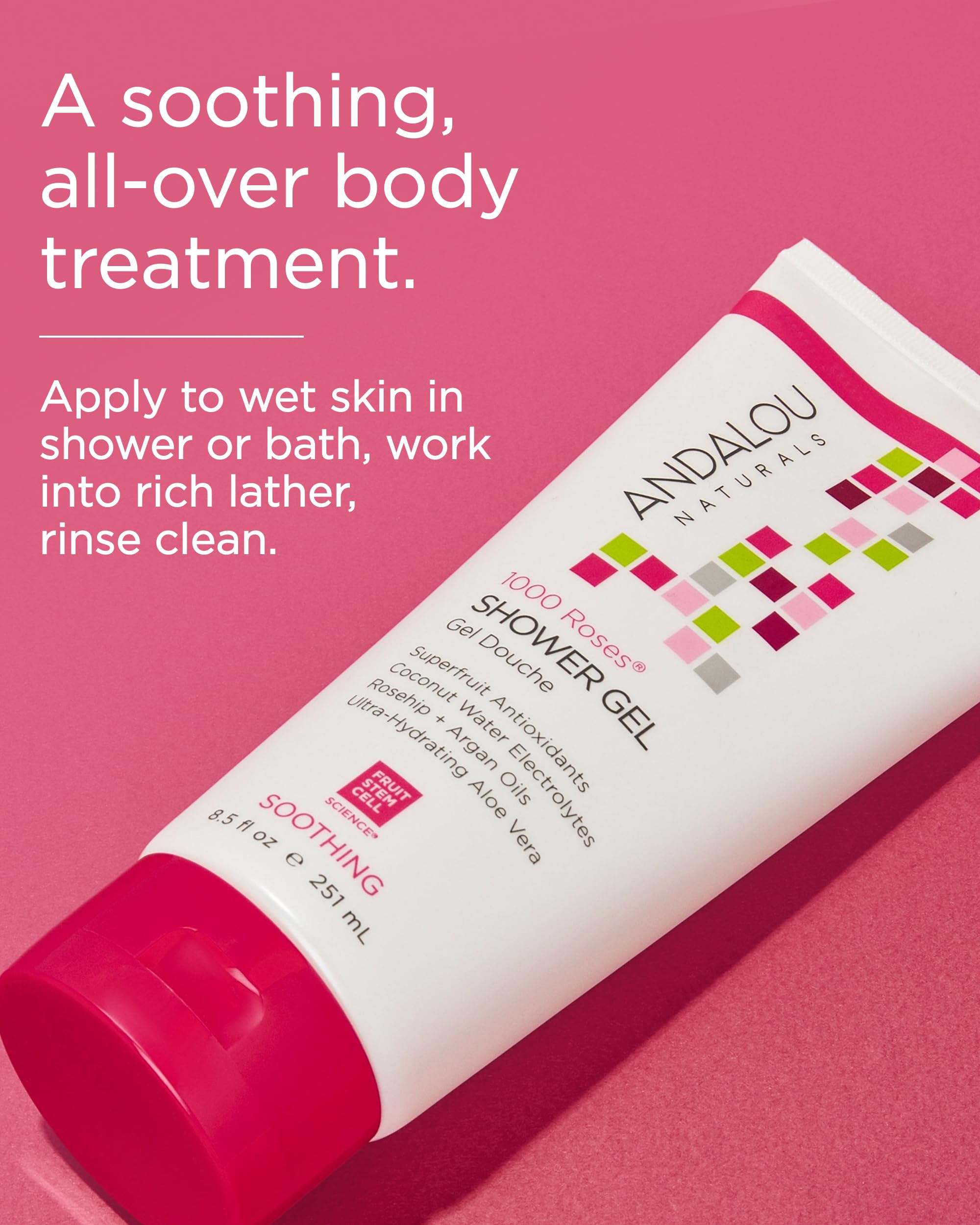 Andalou Naturals ingredients flatlay with argan oil and rosehip