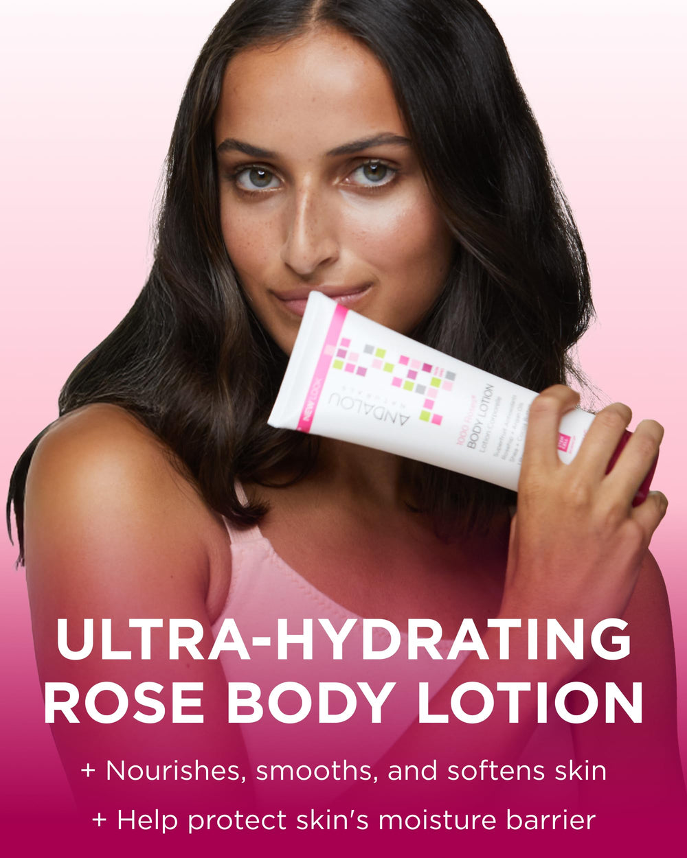 Andalou Naturals pump dispenser detail for controlled, mess-free lotion use