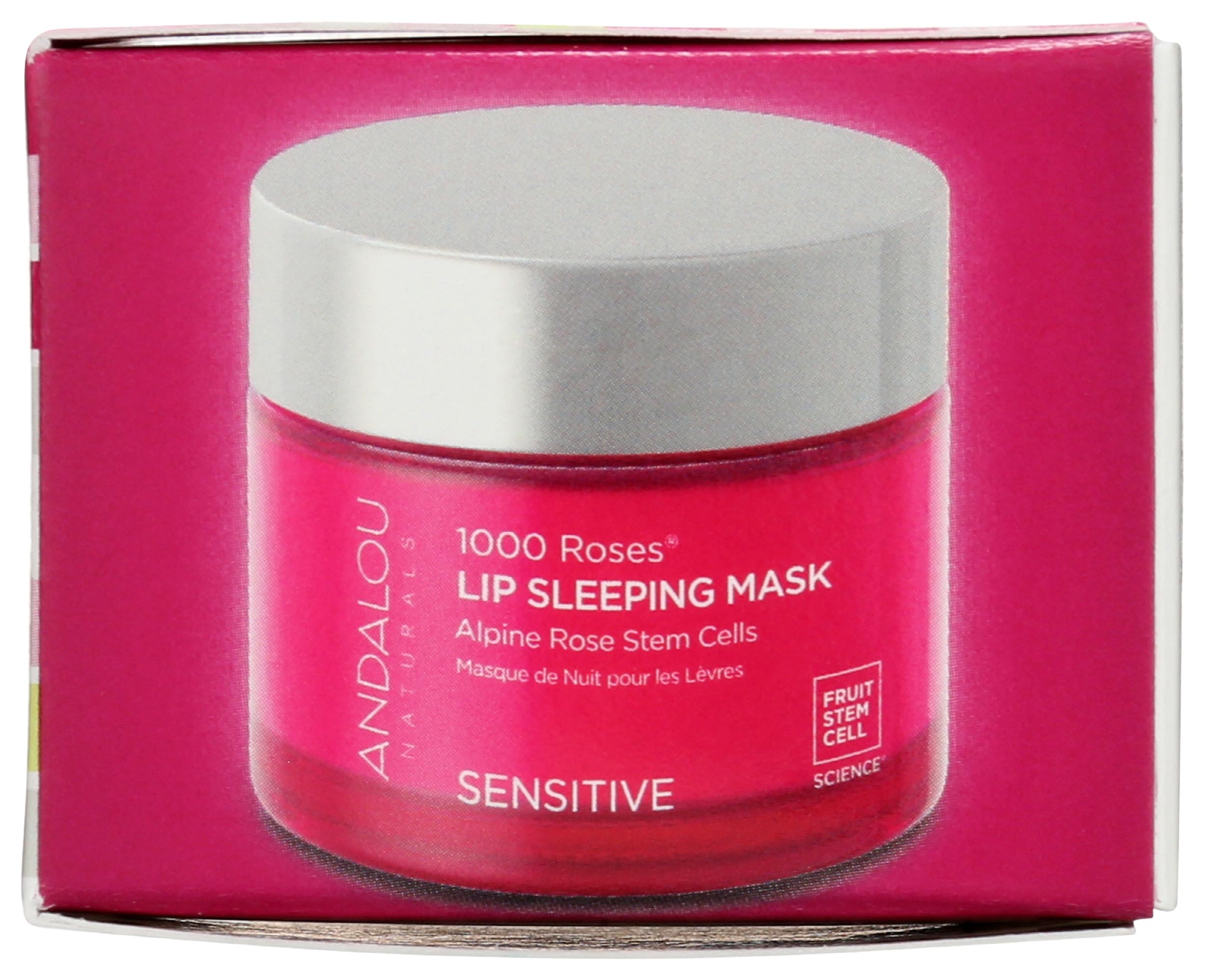 Andalou Naturals lip mask beside coin showing compact travel-ready convenience