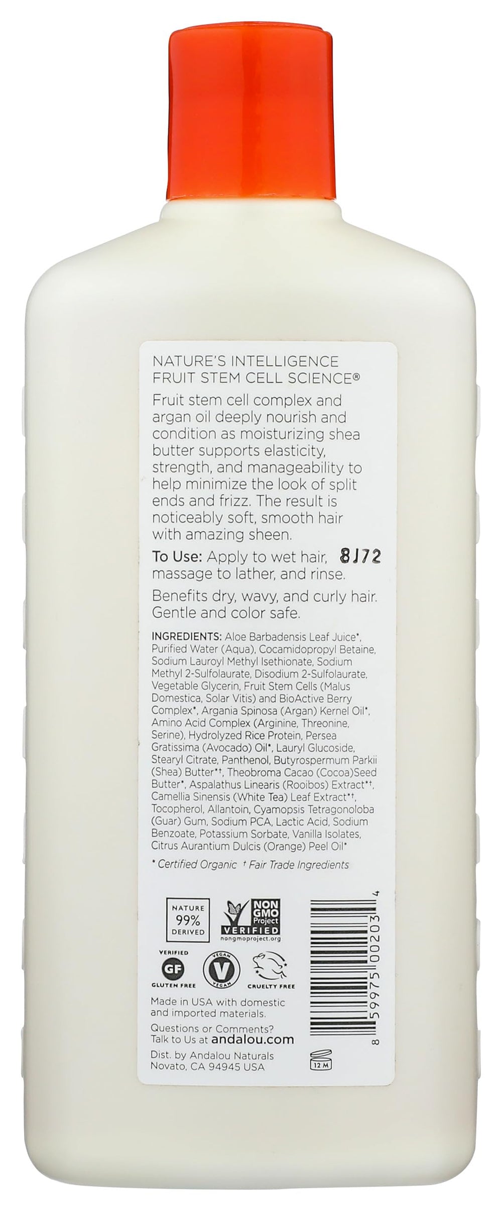 Andalou Naturals back label highlighting ingredients and usage benefits