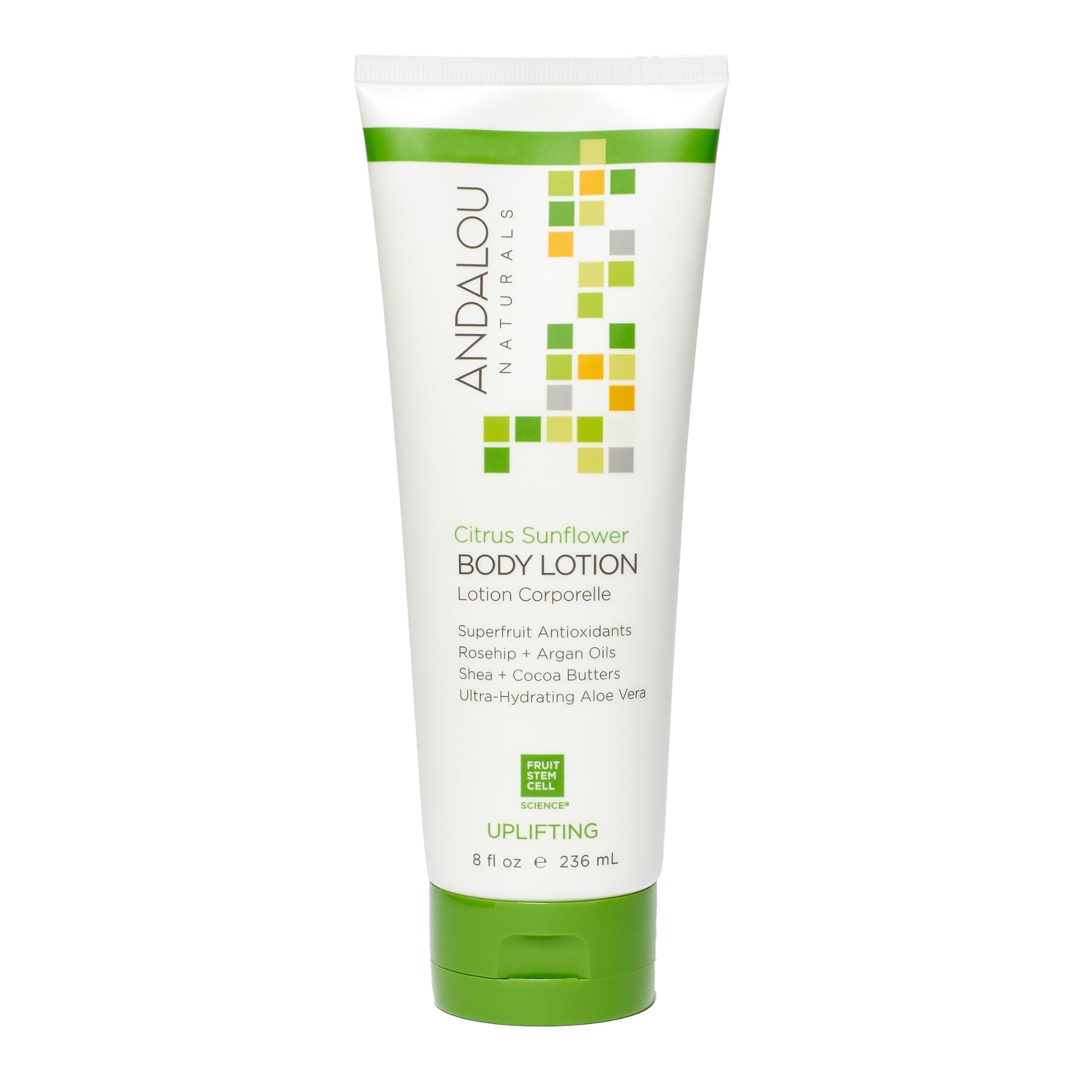Andalou Naturals front bottle showing bright citrus packaging and moisturizing benefits